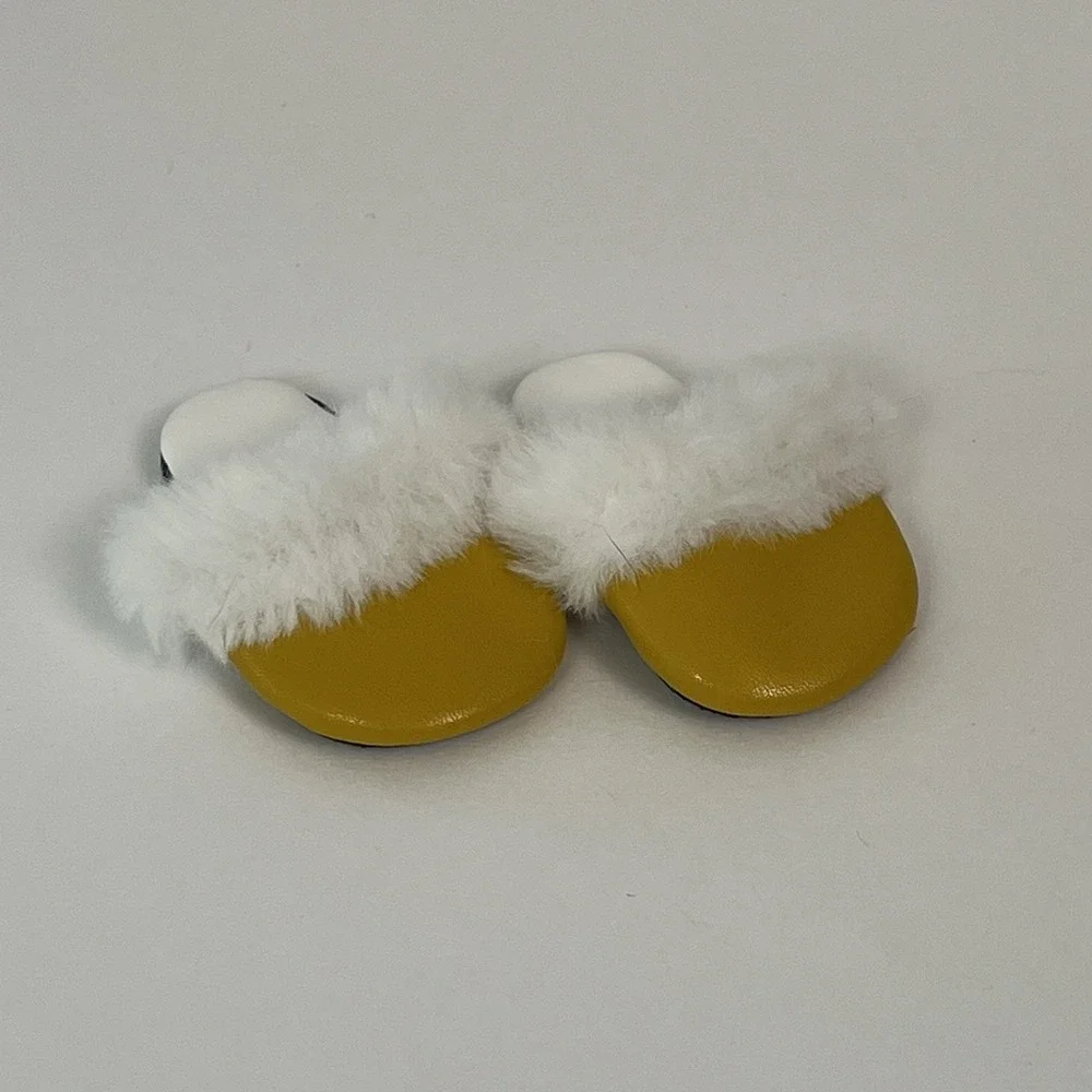 Doll Slippers‎ Yellow Mules Faux Fur Trim Shoes Miniature Collectible